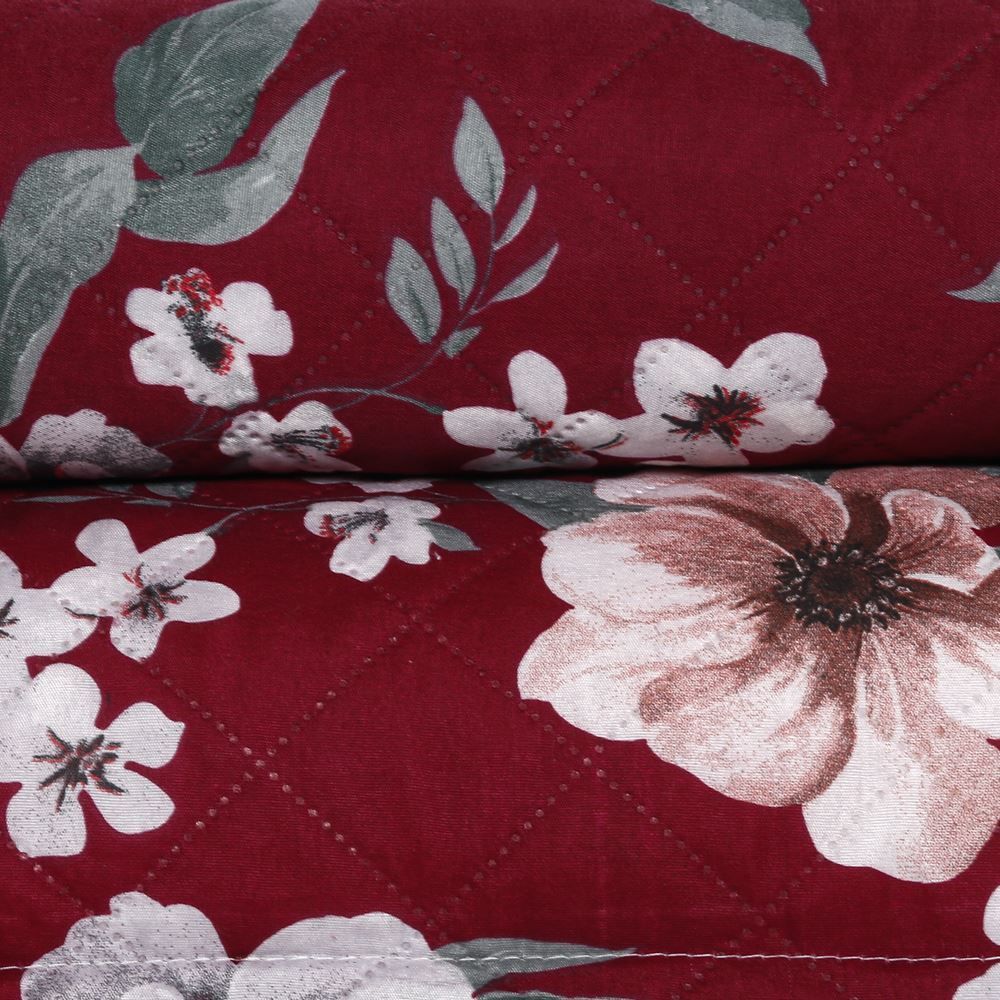 Kit Colcha Casal Estampada Versalhes 3 Peças Havan Casa - Toscana Vinho Floral