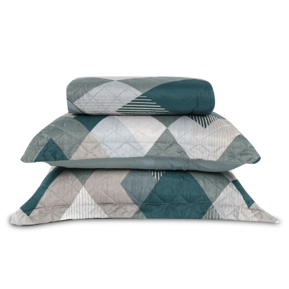 Kit Colcha Casal Estampada Versalhes 3 Peças Havan Casa - Alicante Verde Geo