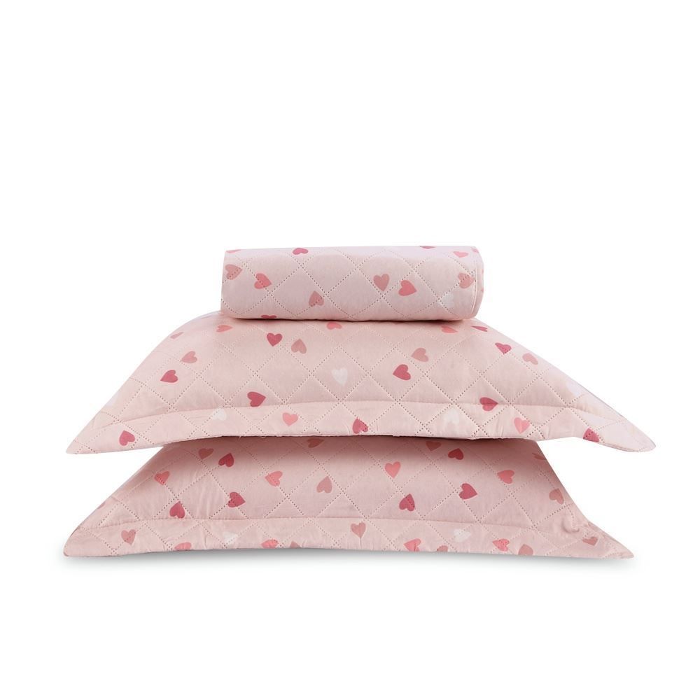 Kit Colcha Casal Estampada Versalhes Havan Casa 3 Peças - Corações Rose