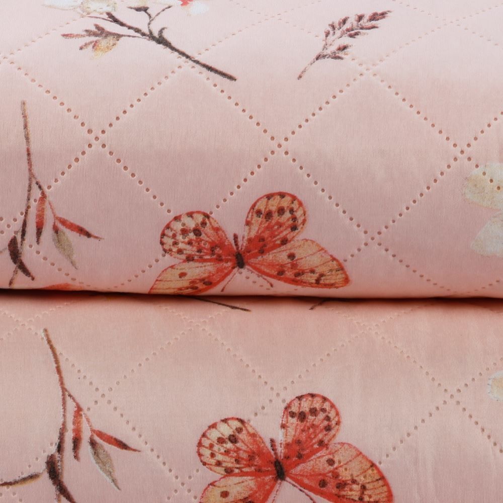 Kit Colcha Casal Estampada Versalhes Havan Casa 3 Peças - Floral Borboleta Rose