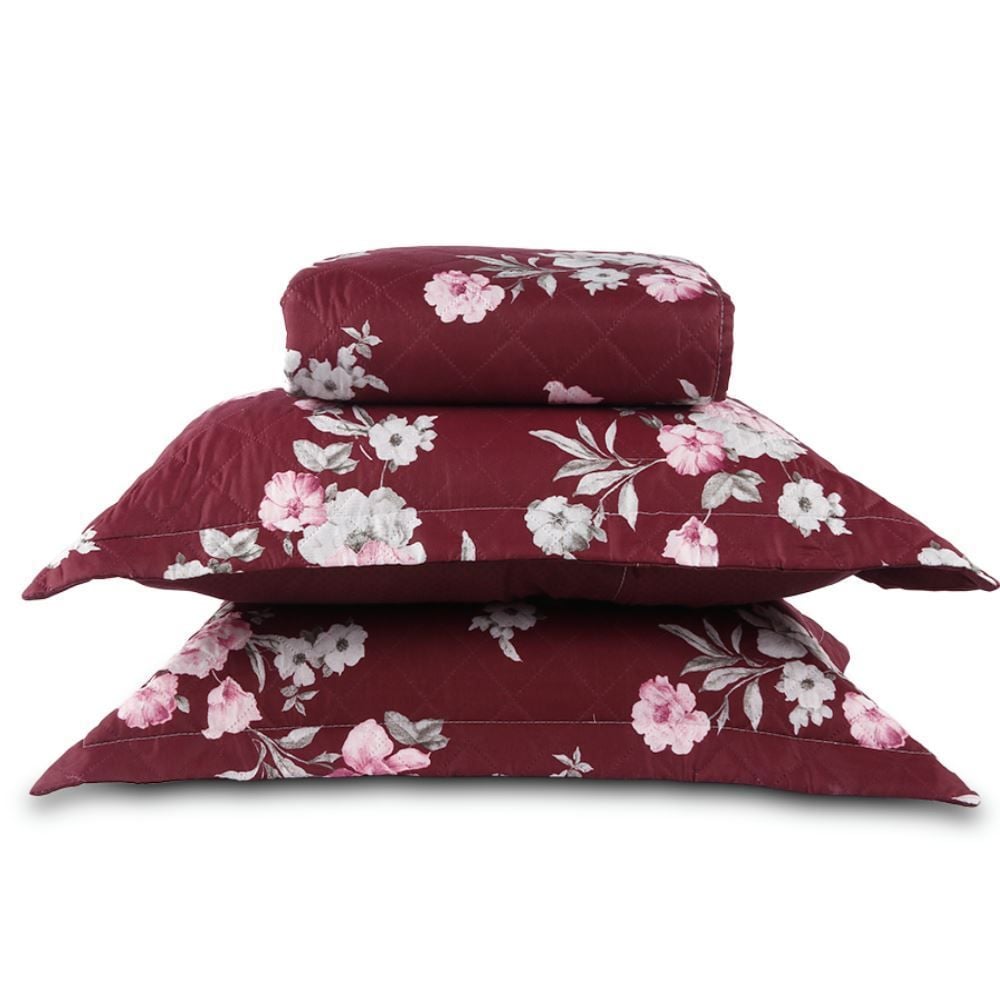 Kit Colcha Casal Estampada Versalhes Havan Casa 3 Peças - Floral Vinho