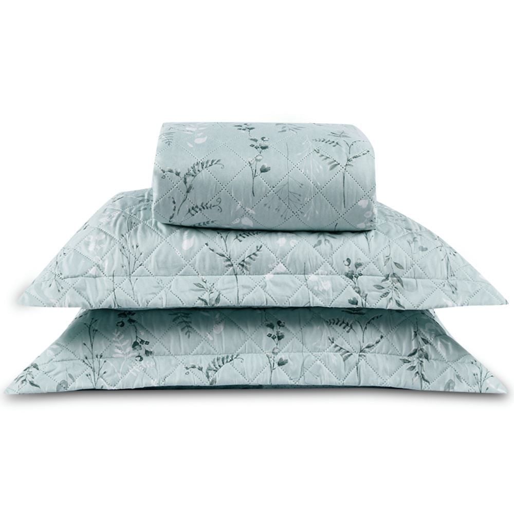 Kit Colcha Casal Estampada Versalhes Havan Casa 3 Peças - Folhagens Verde