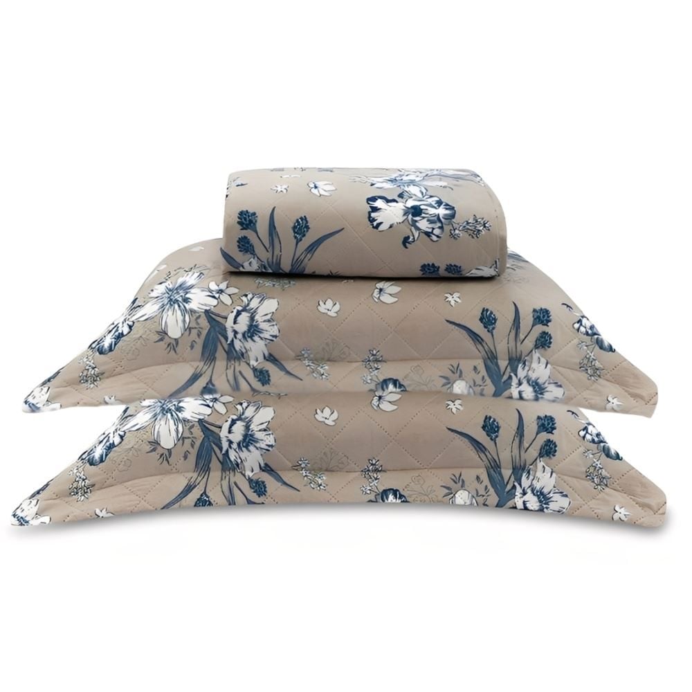 Kit Colcha Casal Estampada Versalhes Havan Casa 3 Peças - Azul Linho