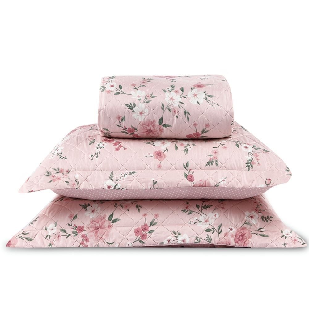 Kit Colcha Casal Versalhes Estampada Havan Casa 3 pçs - Floral Rose
