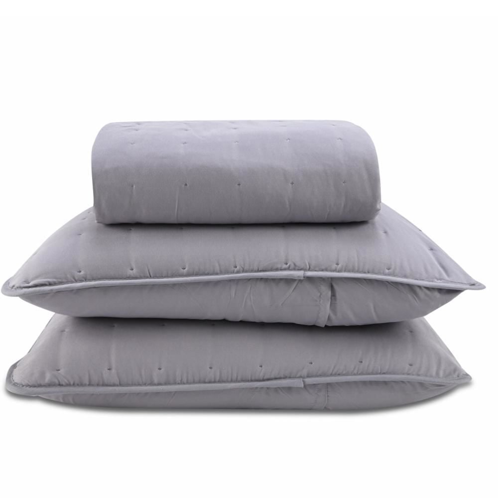 Kit Colcha King 100% Poliéster Elegance Lisa Havan Casa 3 Pçs - Cinza