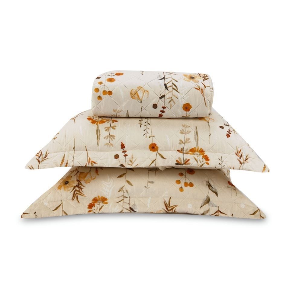 Kit Colcha King Estampada Versalhes Havan Casa 3 pçs - Floral Bege