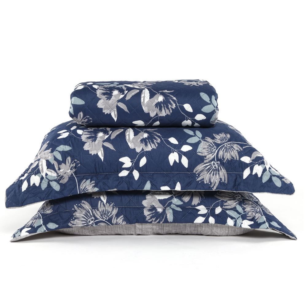 Kit Colcha King Estampada Versalhes 3 Peças Havan Casa - Madri Cinza Floral 