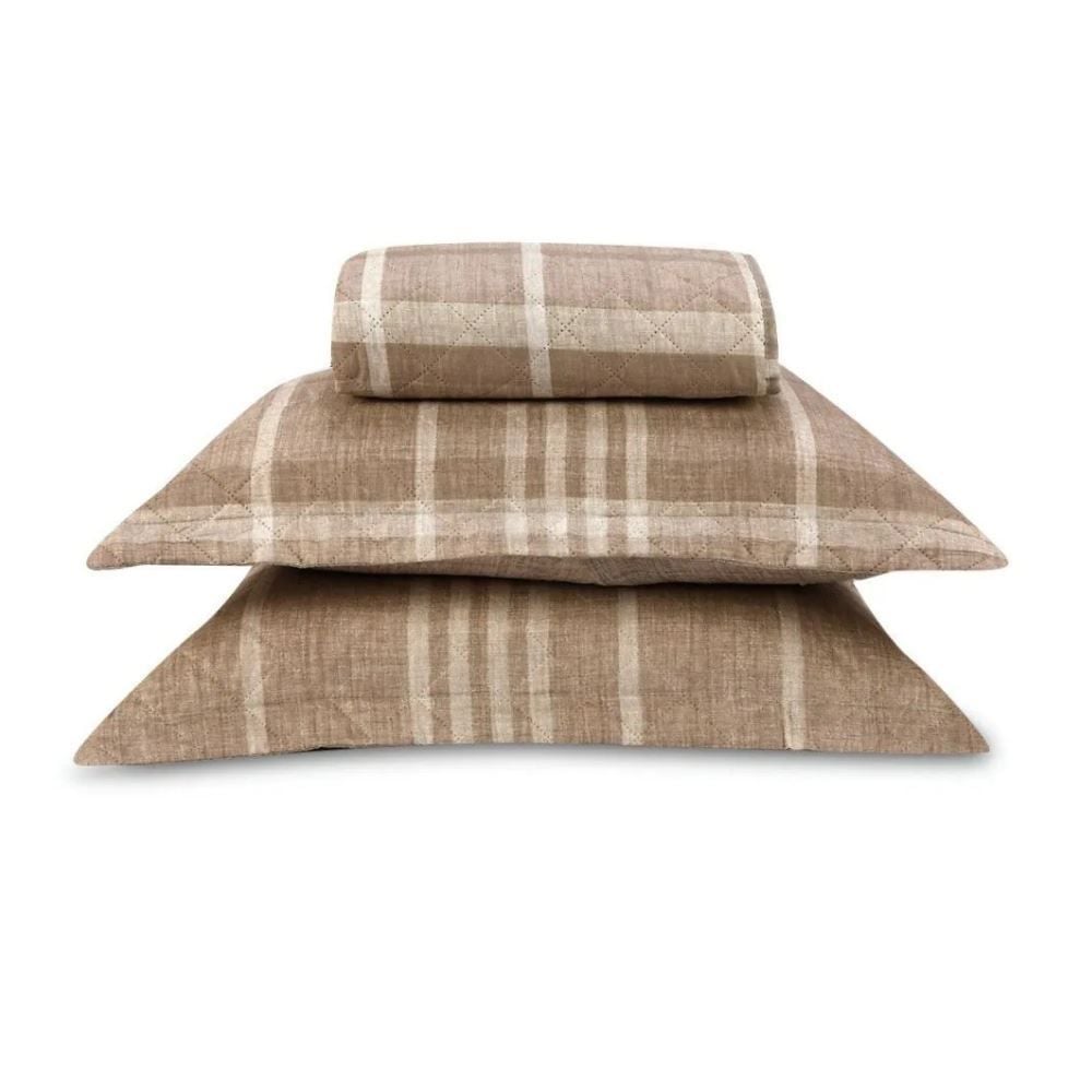 Kit Colcha King Estampada Versalhes Havan Casa 3 pçs - Xadrez Bege