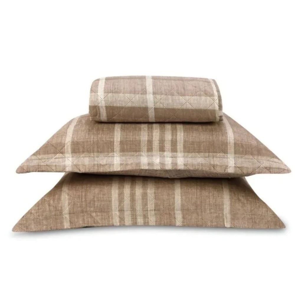 Kit Colcha King Estampada Versalhes Havan Casa 3 Peças - Xadrez Bege