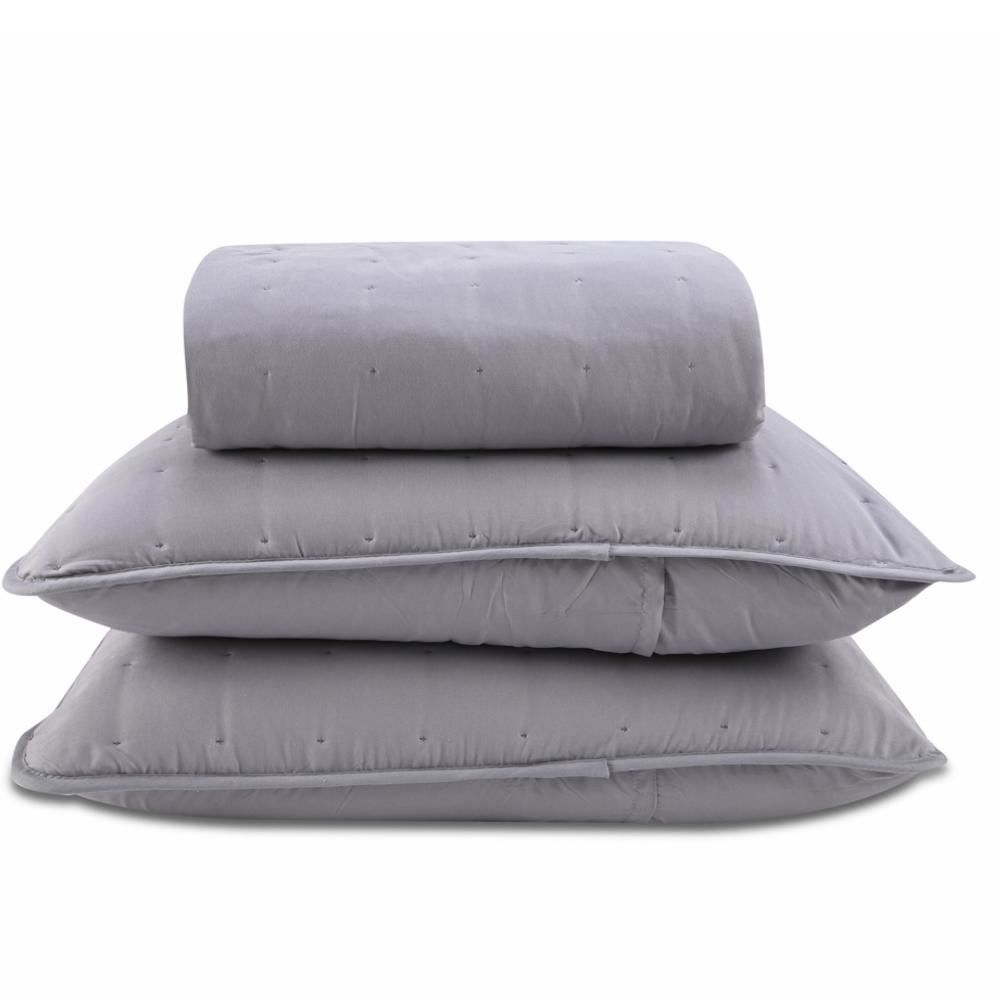 Kit Colcha Queen 100% Poliéster Elegance Lisa Havan Casa 3 Pçs - Cinza
