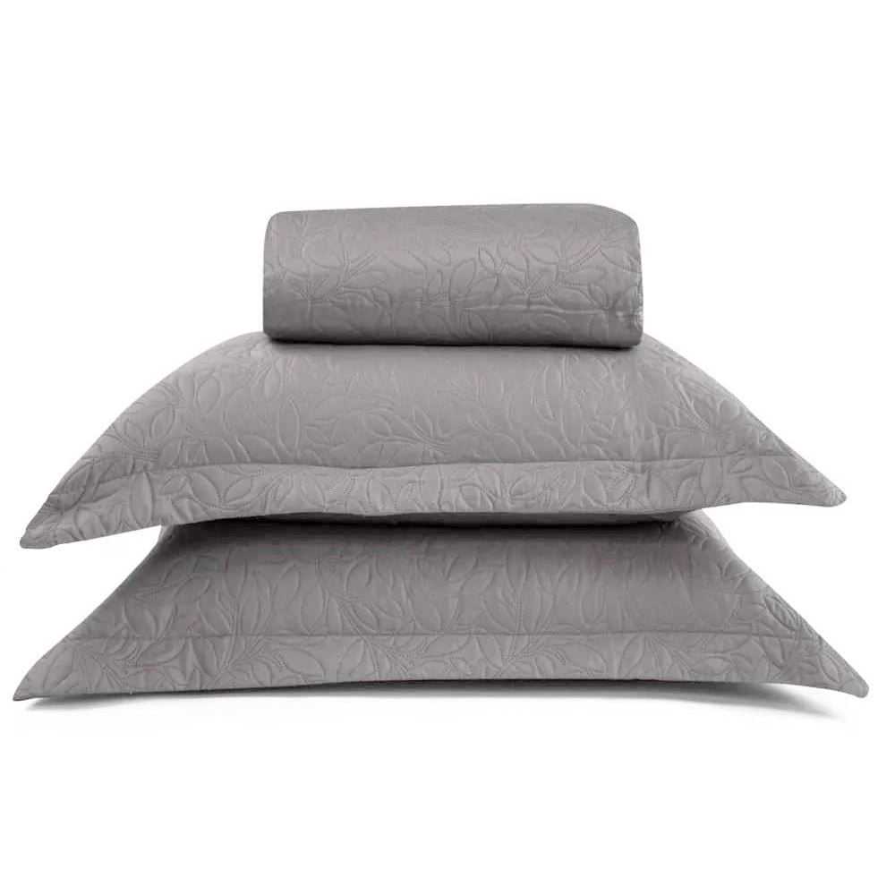 Kit Colcha Queen 100% Poliéster Lisa Versalhes Havan Casa 3 Peças - Cinza Amianto