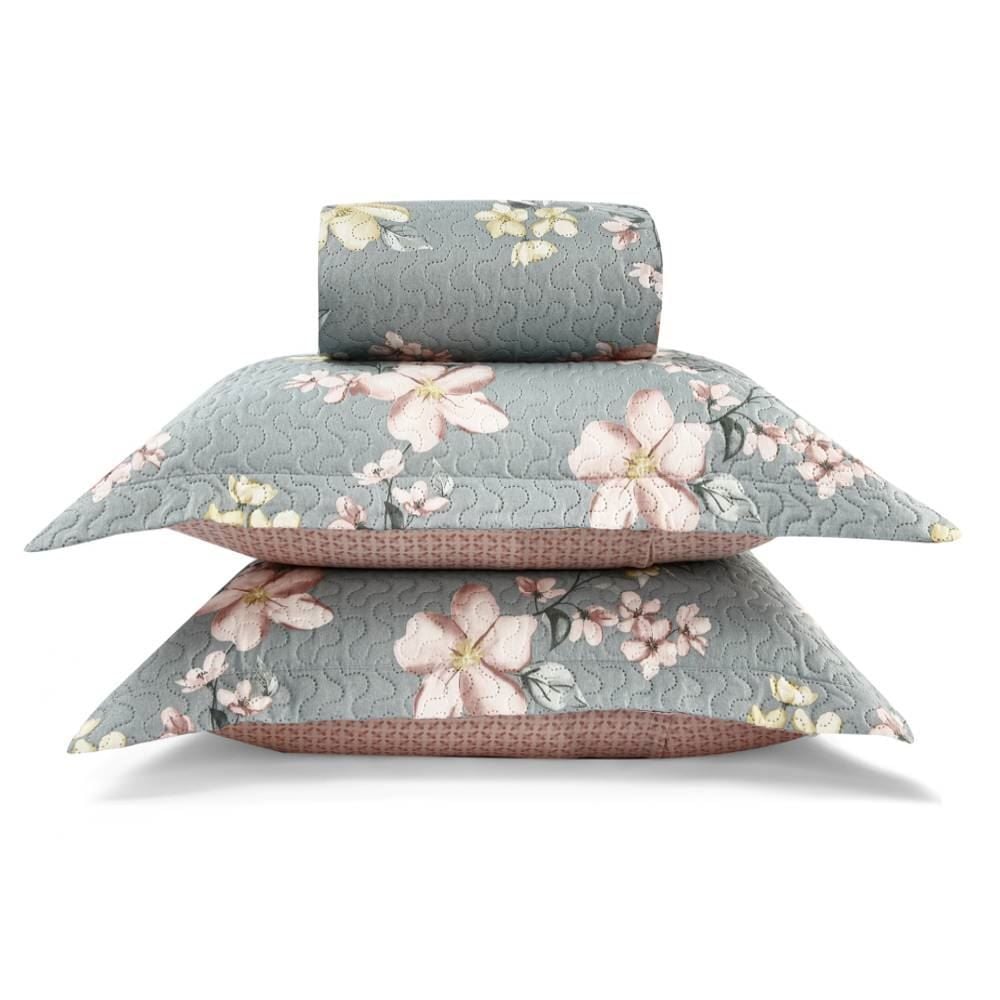 Kit Colcha Queen Havan Casa 3 Pçs - Malva Verde Floral