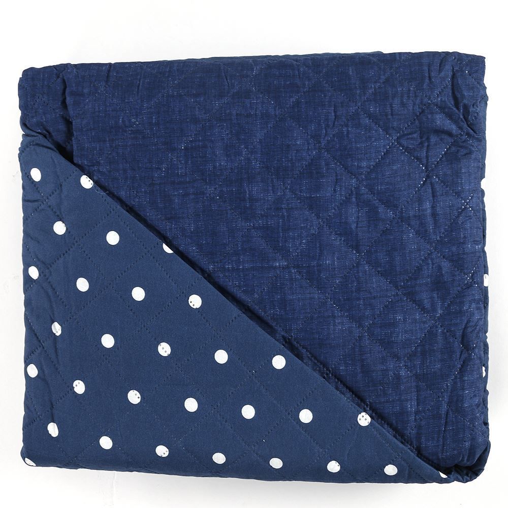 Kit Colcha Queen Dupla Face 150 Fios Versalhes Poá Havan Casa - Azul