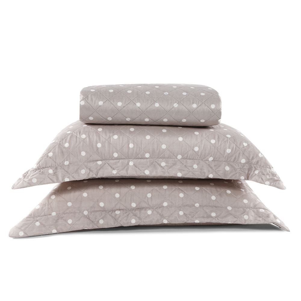 Kit Colcha Queen Dupla Face 150 Fios Versalhes Poá Havan Casa - Bege