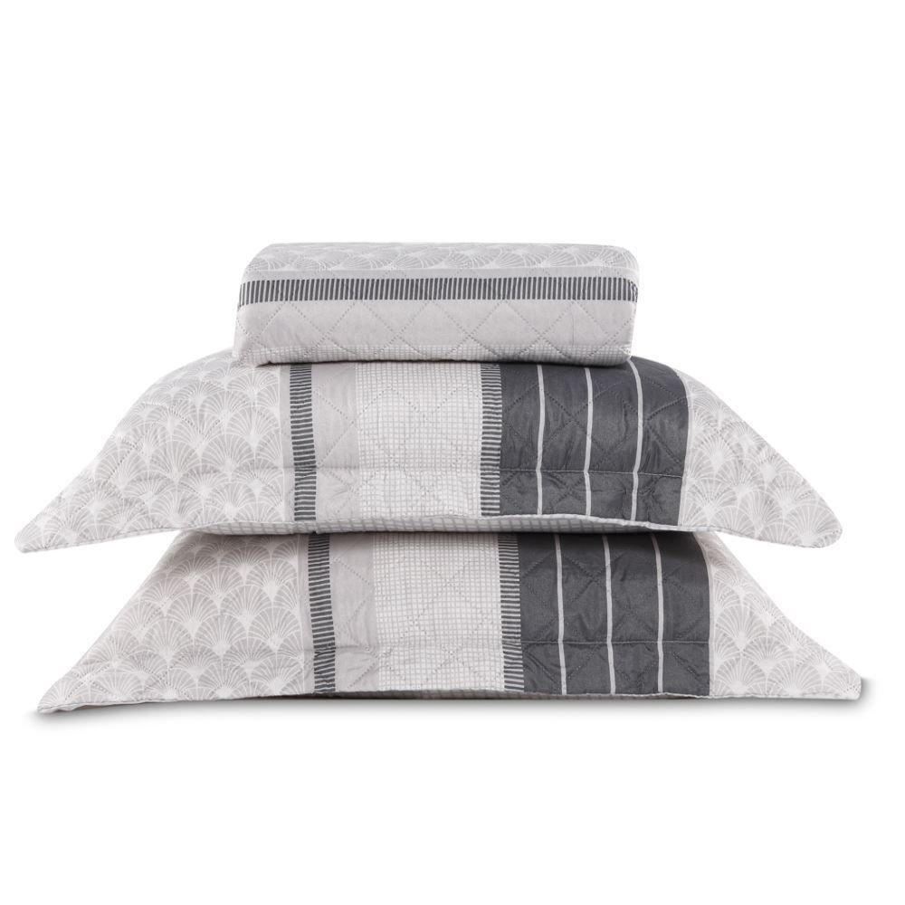 Kit Colcha Queen Estampada Versalhes 3 Peças Havan Casa - Valencia Cinza Geo 