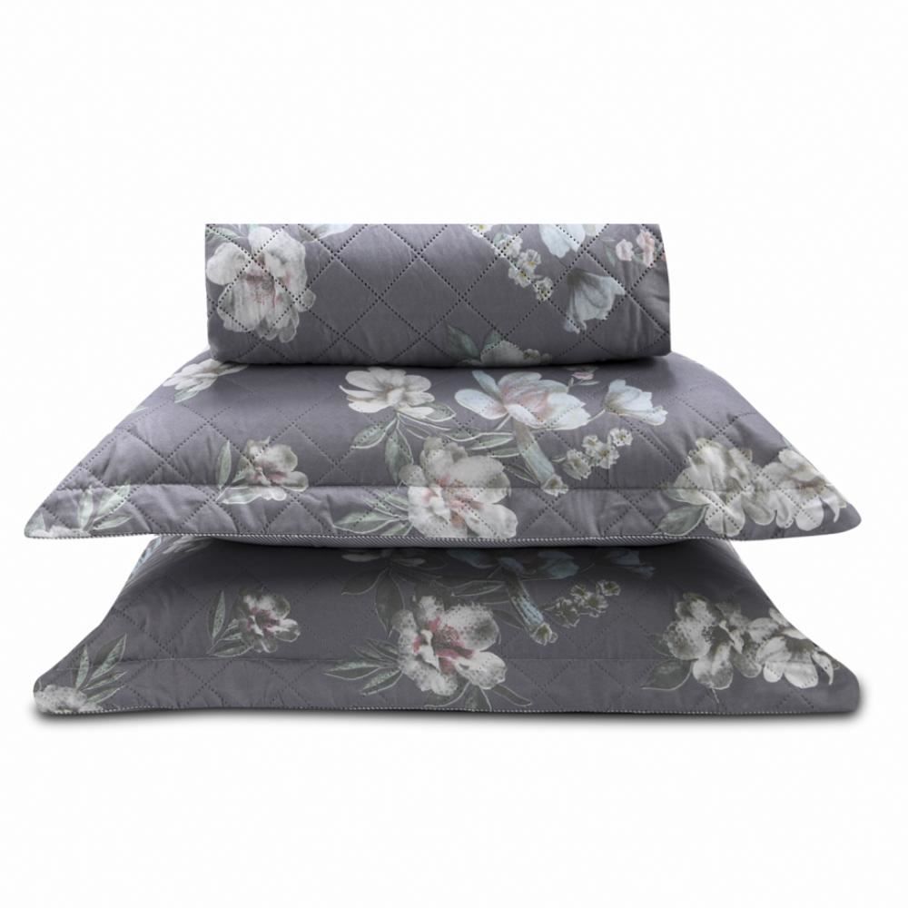 Kit Colcha Queen Estampada Versalhes Havan Casa 3 Peças - Verona Cinza Floral