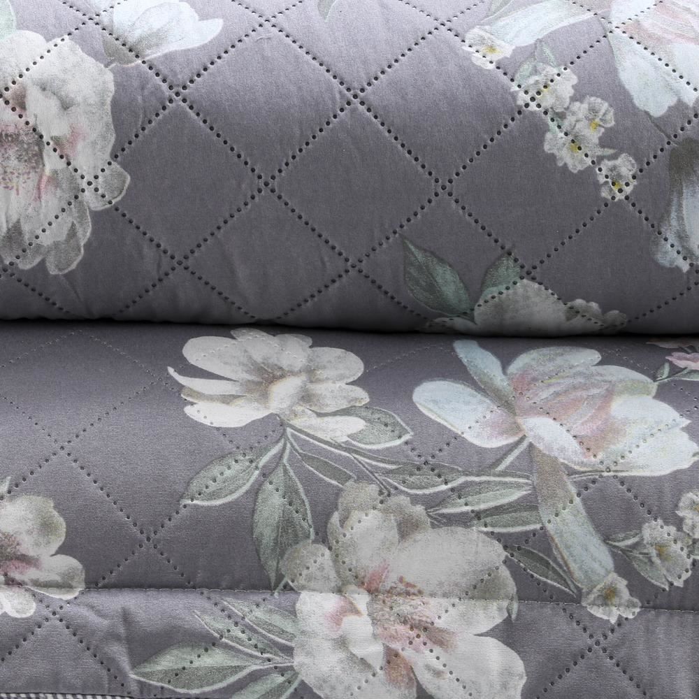Kit Colcha Queen Estampada Versalhes Havan Casa 3 Peças - Verona Cinza Floral