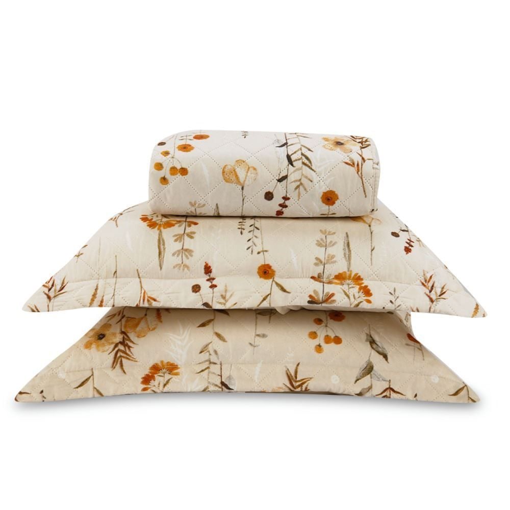 Kit Colcha Queen Estampada Versalhes Havan Casa 3 pçs - Floral Bege