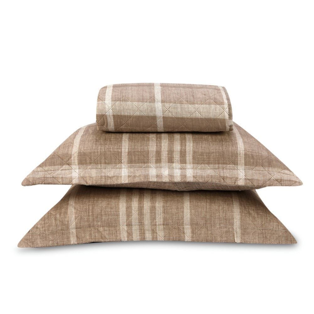 Kit Colcha Queen Estampada Versalhes Havan Casa 3 pçs - Xadrez Bege