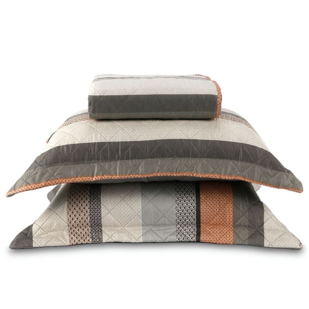 Kit Colcha Queen Estampada Versalhes Havan Casa 3 Peças - Geo Cinza