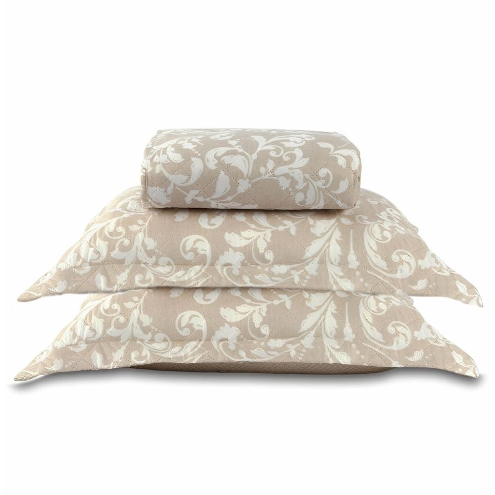 Kit Colcha Queen Estampada Versalhes Havan Casa 3 Peças - Ornamental Bege