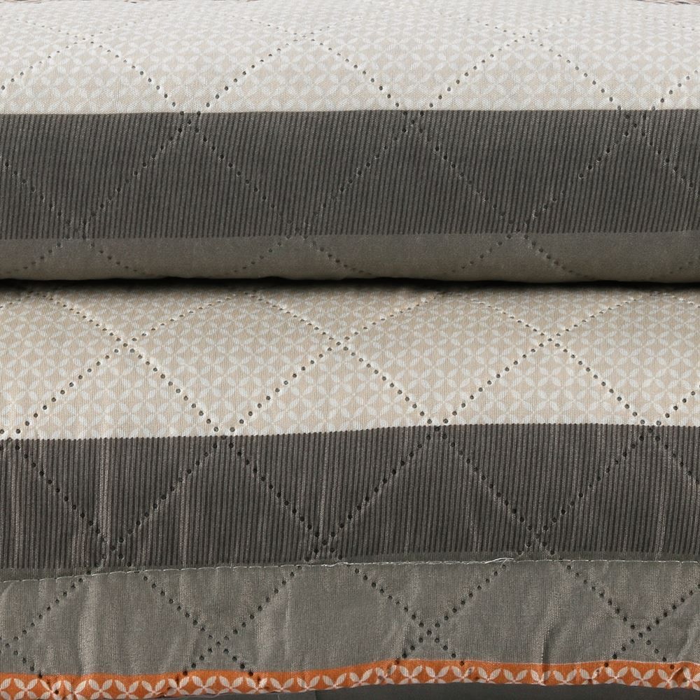 Kit Colcha Queen Versalhes Havan Casa 3 pçs - Bege Com Cinza