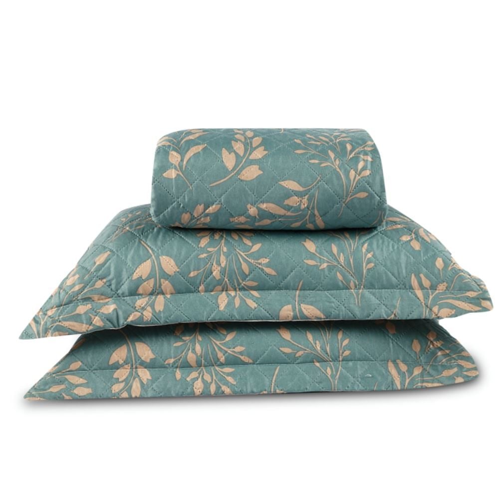 Kit Colcha Queen Versalhes Havan Casa 3 pçs - Folhagens Verde