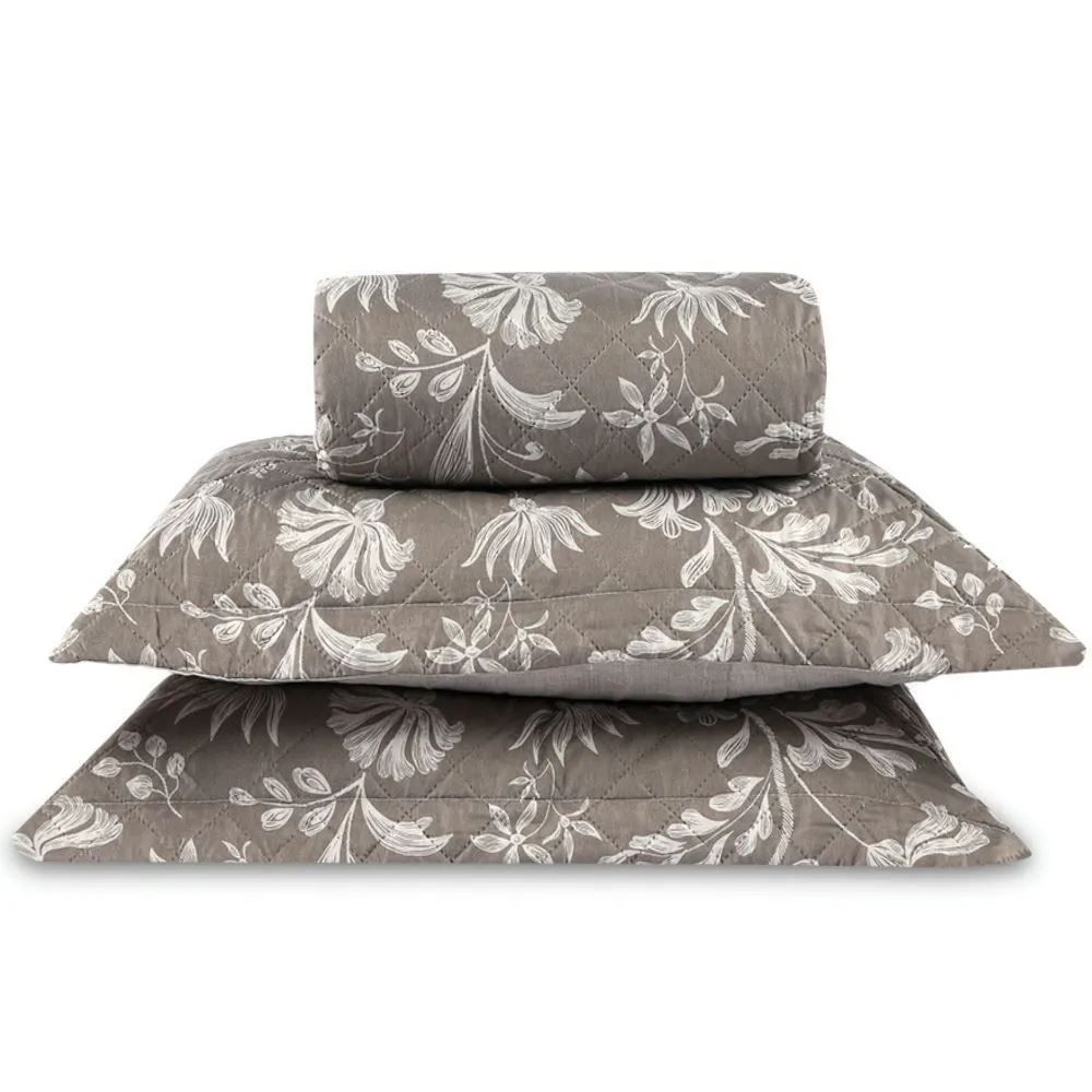Kit Colcha Queen Versalhes Havan Casa 3 pçs - Floral Taupe