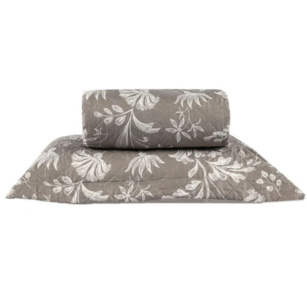 Kit Colcha Solteiro 150 Fios Havan Casa 2 pçs - Floral Taupe