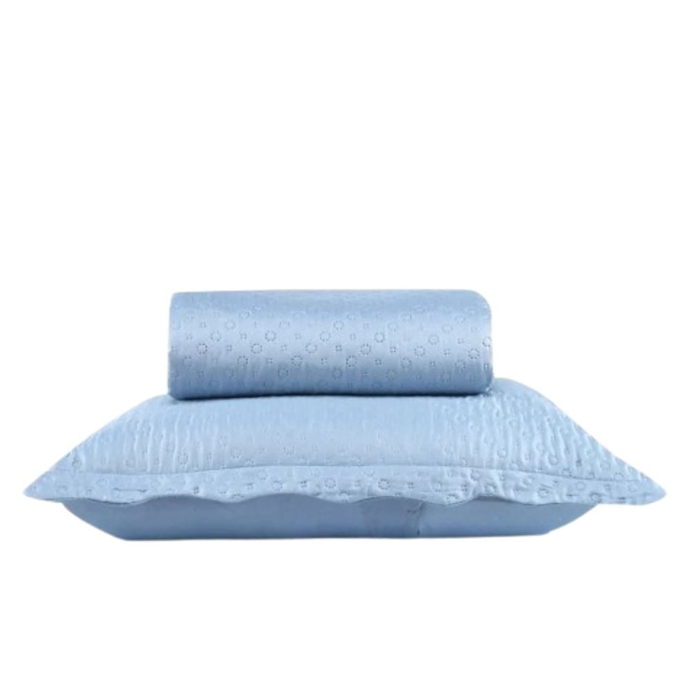 Kit Colcha Solteiro Microfibra Lisa Rozac 2 Pçs - Azul Névoa