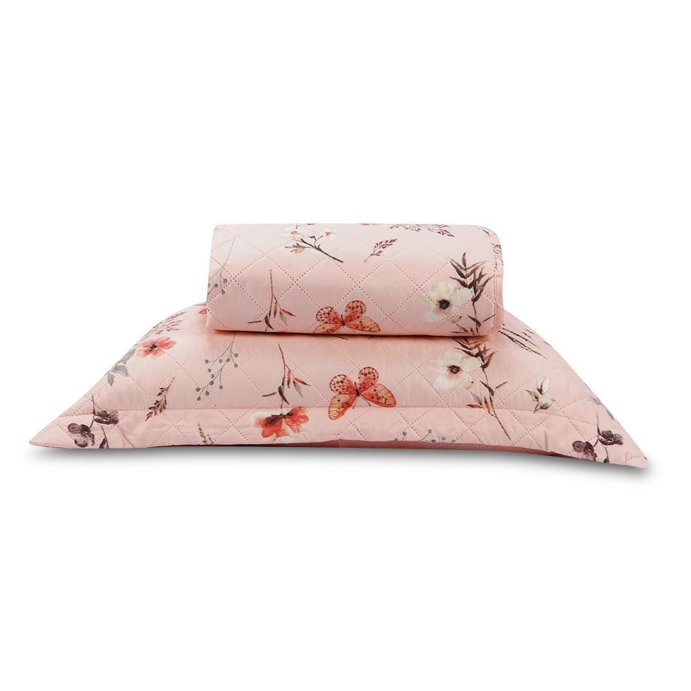 Kit Colcha Solteiro Estampada Versalhes Havan Casa 2 pçs - Floral Borboleta Rose