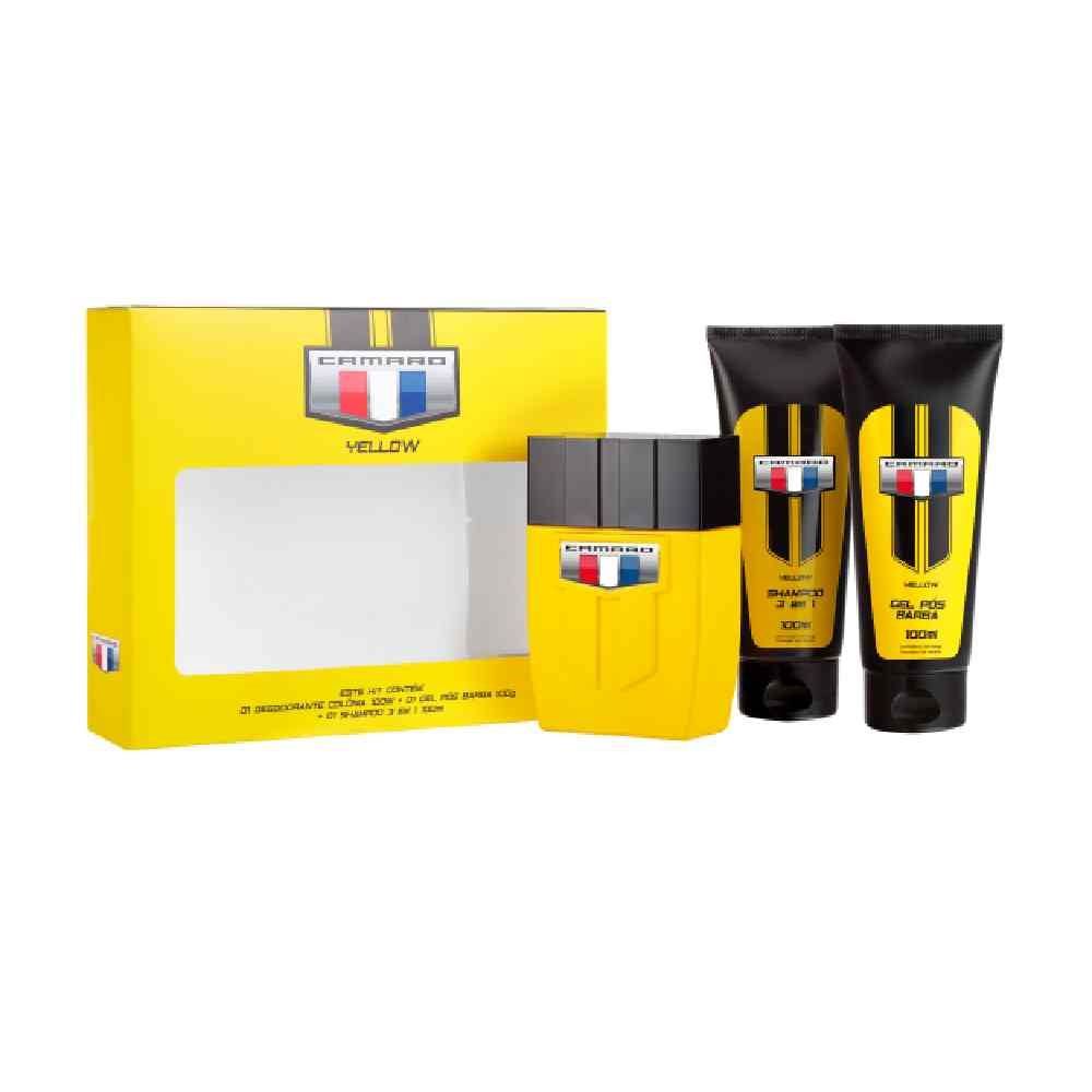 Kit Colônia Masculino Yellow Gel Pós Barba E Shampoo Camaro - Amadeirado Aquático