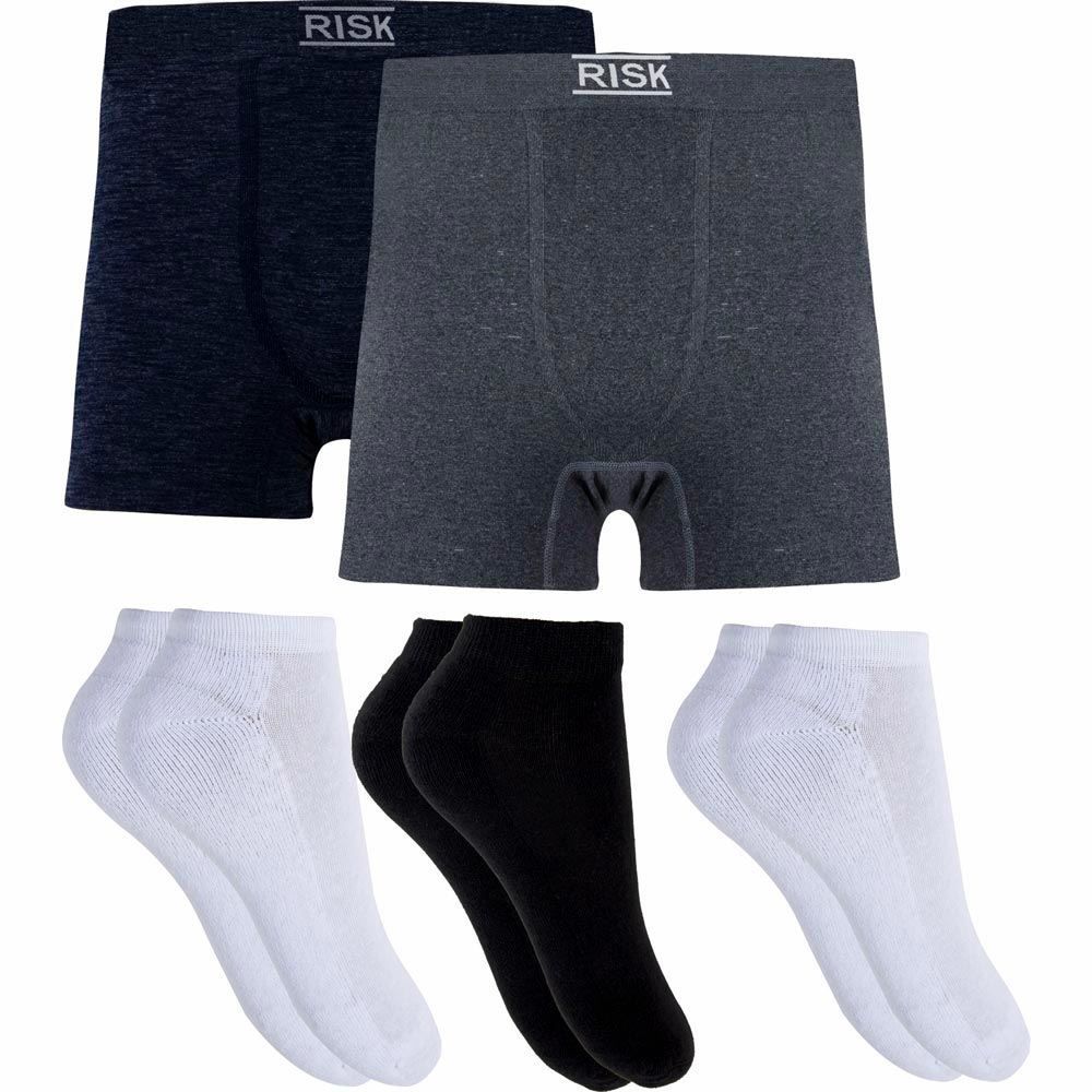 Kit com 2 Cuecas Boxer + 3 Pares de meias Risk