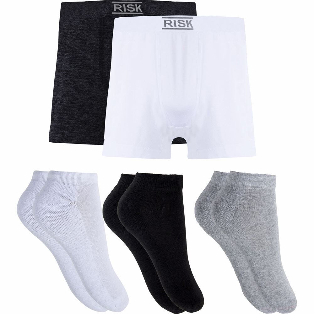 Kit com 2 Cuecas Boxer + 3 Pares de meias Risk