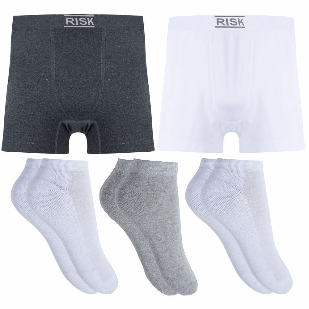 Kit com 2 Cuecas Boxer + 3 Pares de meias Risk