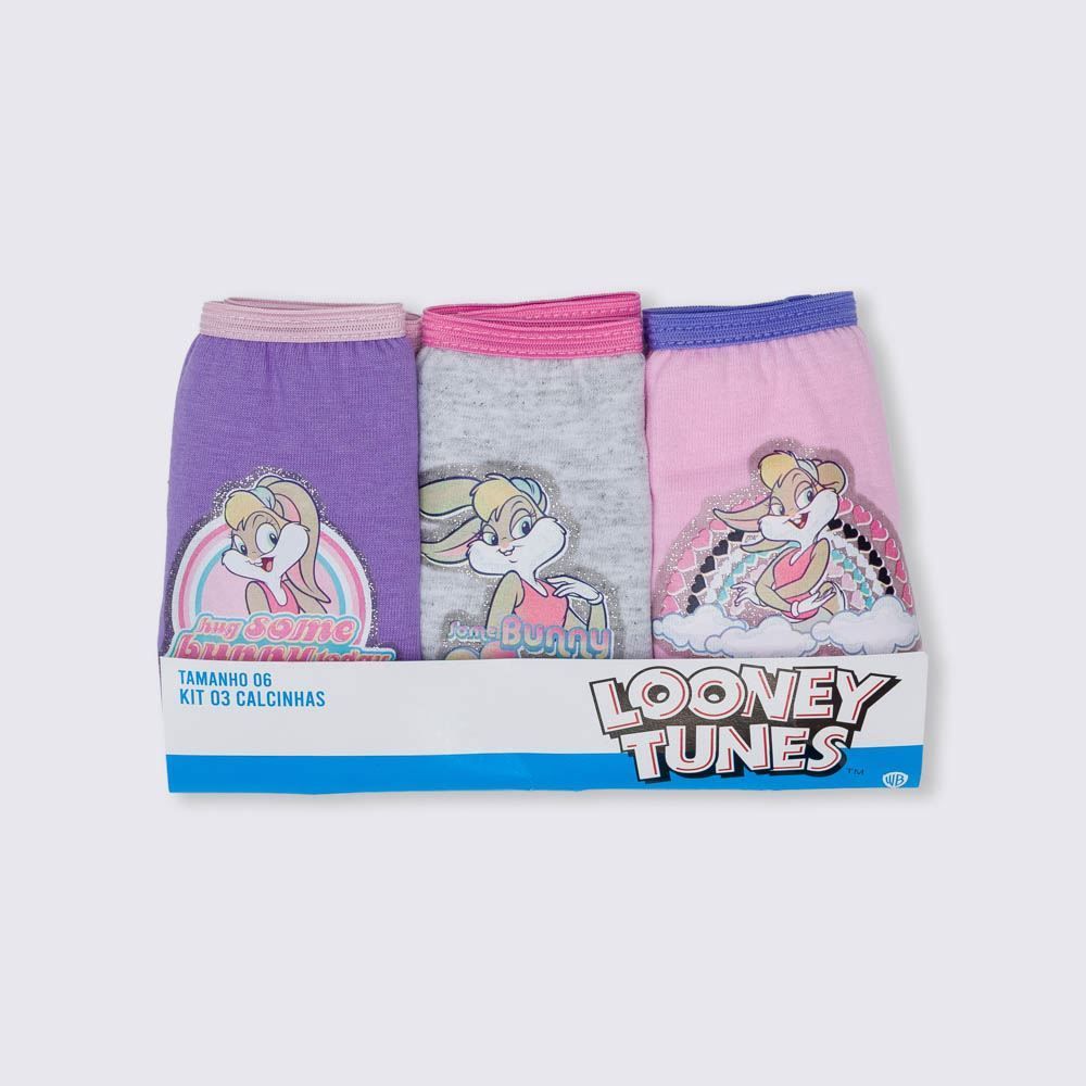 Kit Com 3 Calcinhas 4 a 10 Anos Infantil Looney Tunes