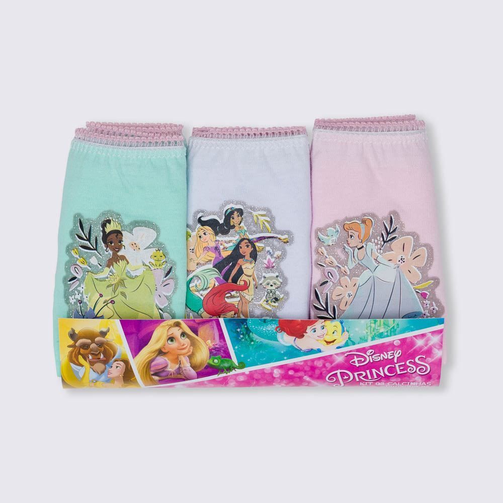 Kit Com 3 Calcinhas 4 a 10 Anos Infantil Princesas 211 Disney