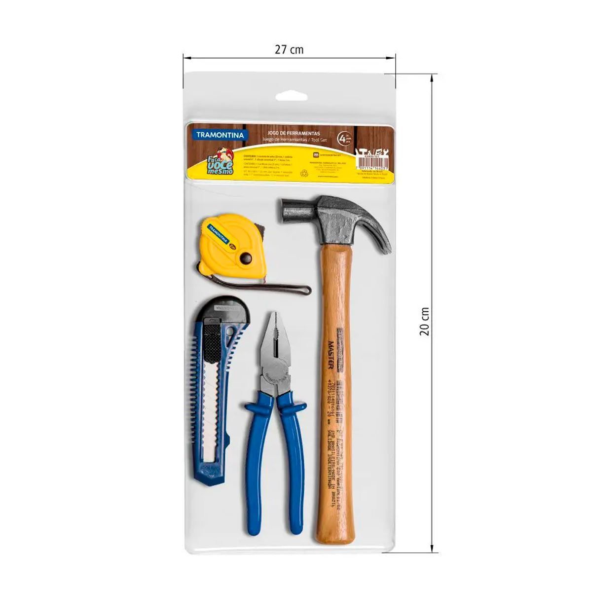 Kit De Ferramentas Tramontina Com Martelo Estilete Alicate E Trena 4 Peças - DIVERSOS