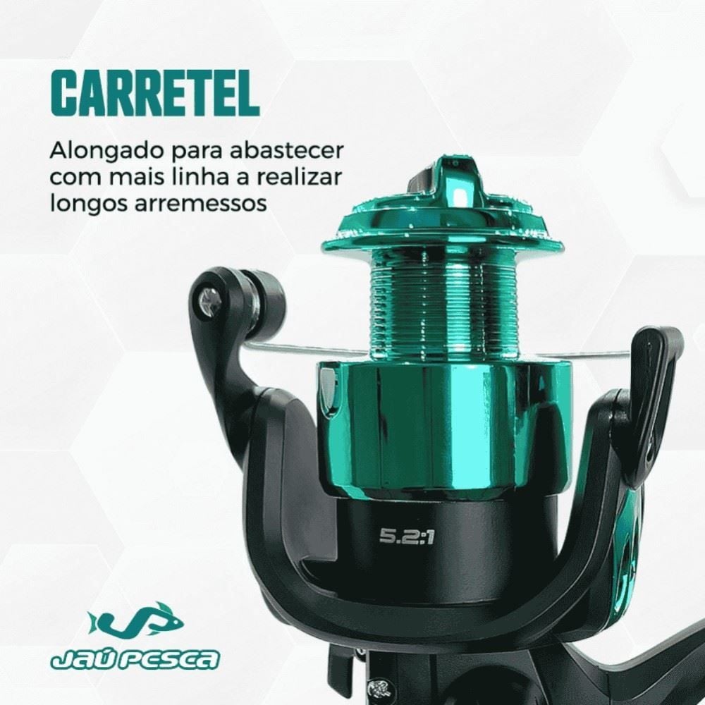 Kit de Pesca Jaú Pesca com Vara e Molinete 3 Rolamentos
