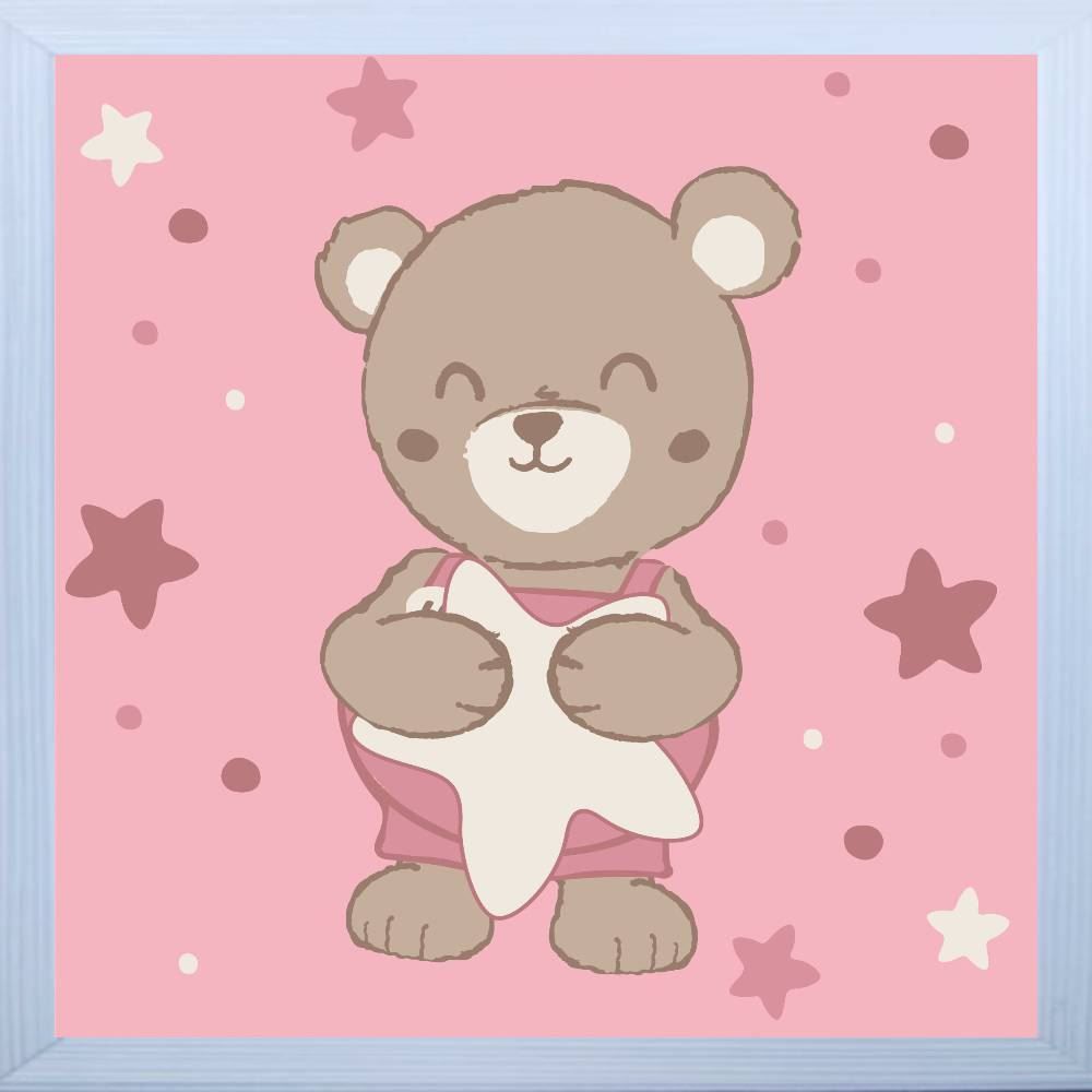 Kit De Quadros Decor Baby 3 Peças - Teddy Rosa