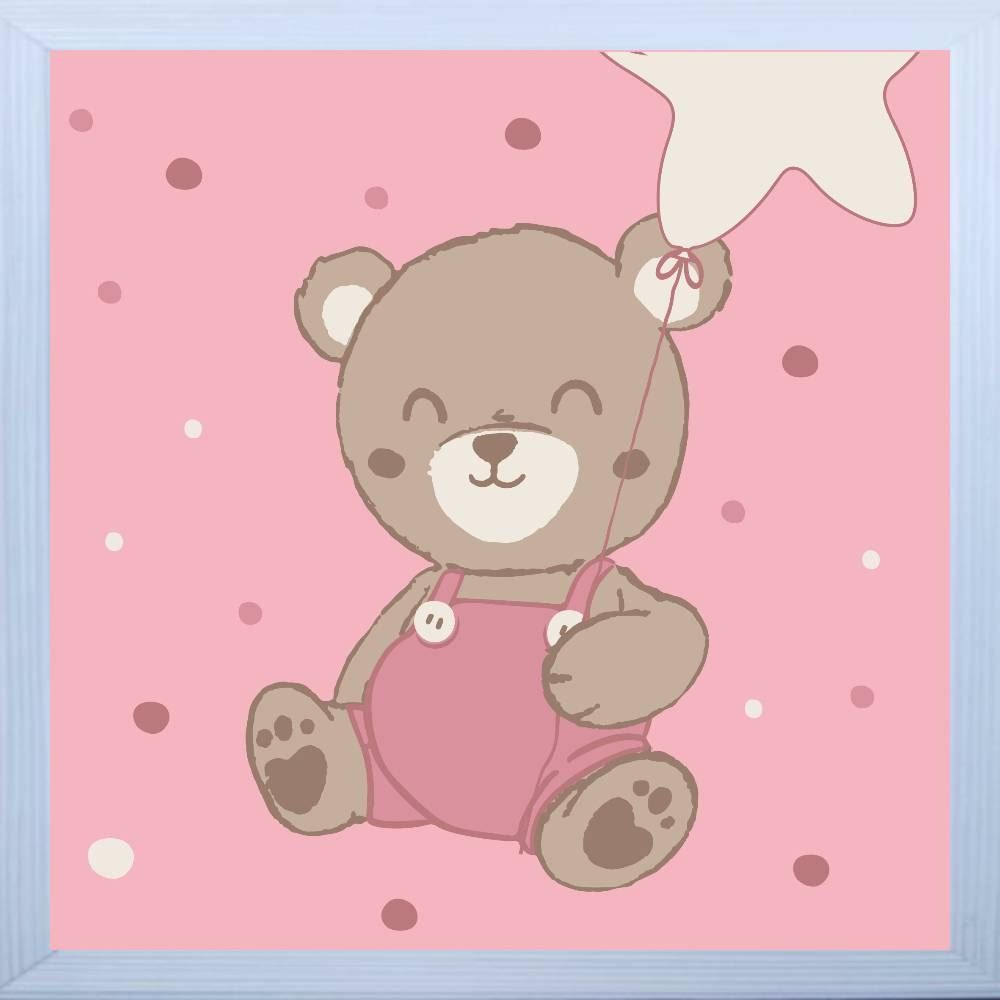 Kit De Quadros Decor Baby 3 Peças - Teddy Rosa