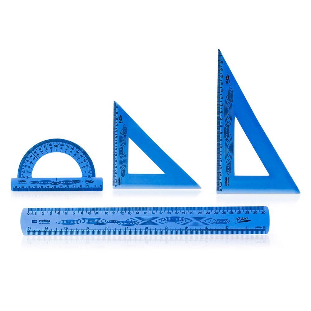 Kit De Régua Flex Azul 4 Peças Waleu - 10130014
