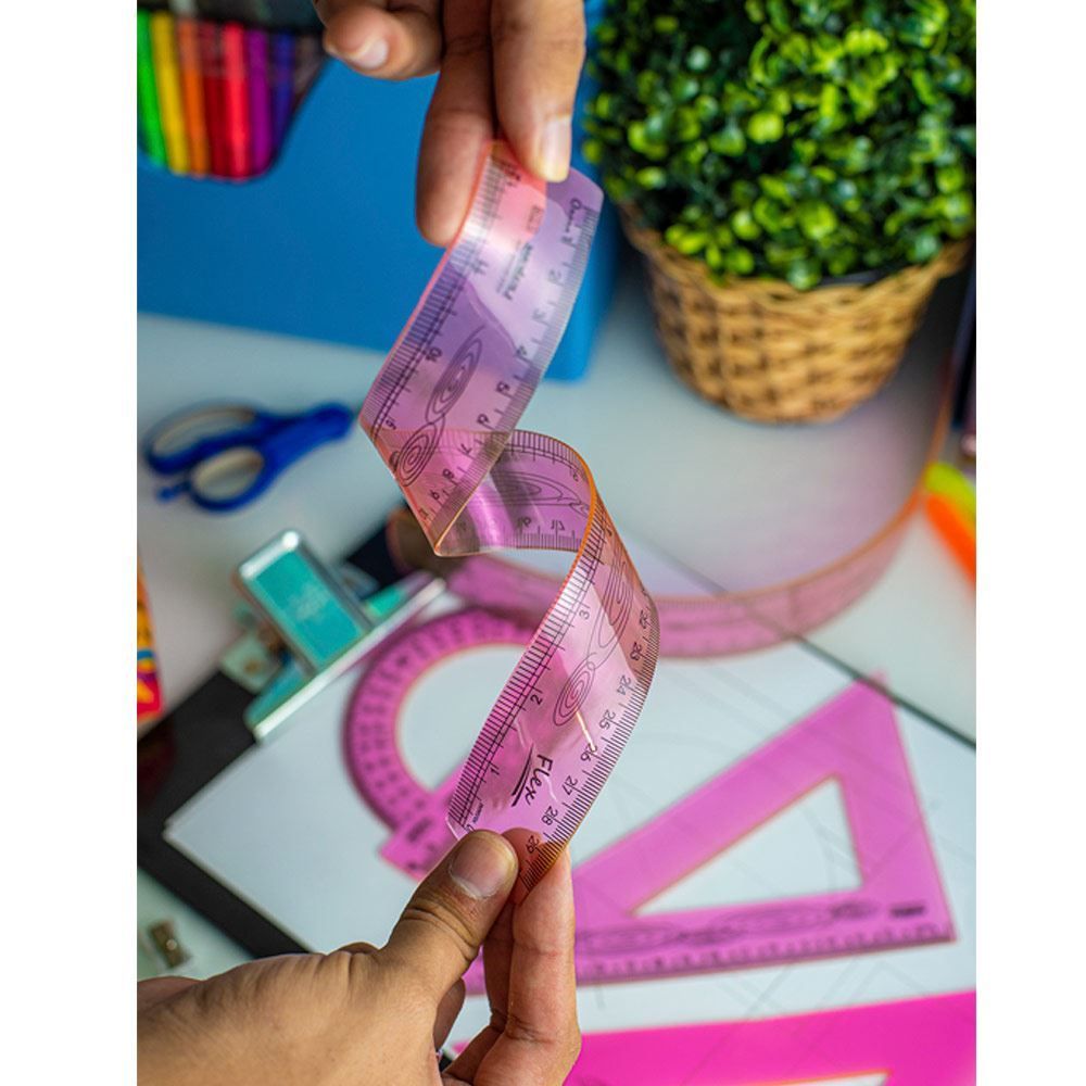 Kit De Régua Flex Rosa 4 Peças Waleu - 10130013