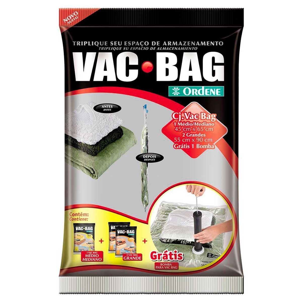 Kit Sacos a Vácuo e Bomba para Vac Bag Ordene 4 Peças - DIVERSOS