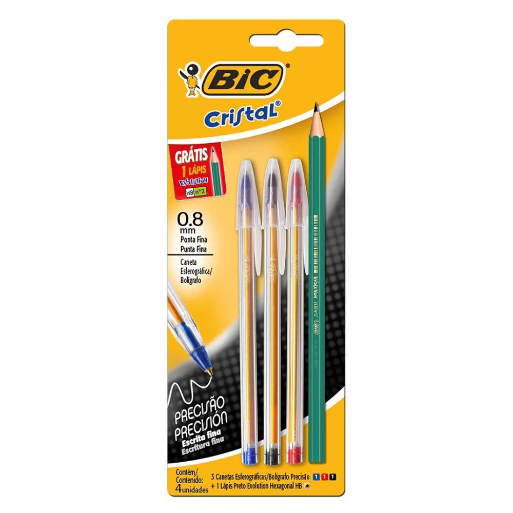 Kit Escolar 3 Canetas + 1 Lápis Grafite Bic - 971215