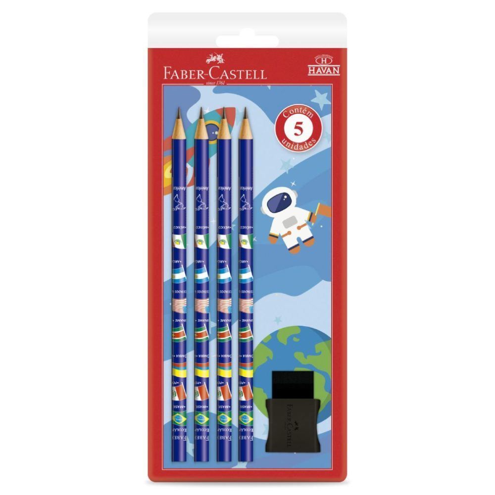 Kit Escolar 4 Lápis + Borracha Faber Castell - KIT/BANDEIRAS