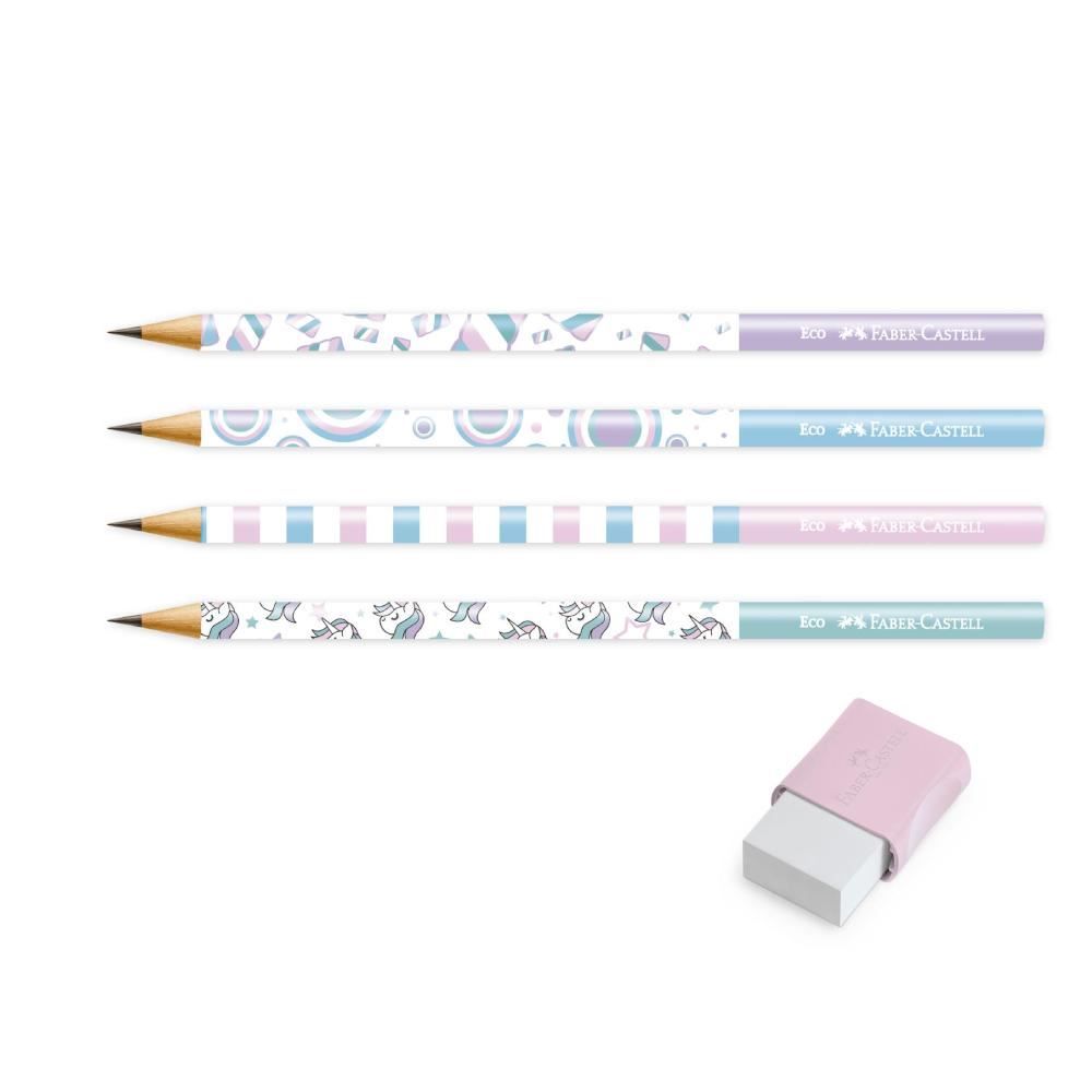 Kit Escolar Básico 4 Lápis E 1 Borracha Faber Castell - Tons Pastel