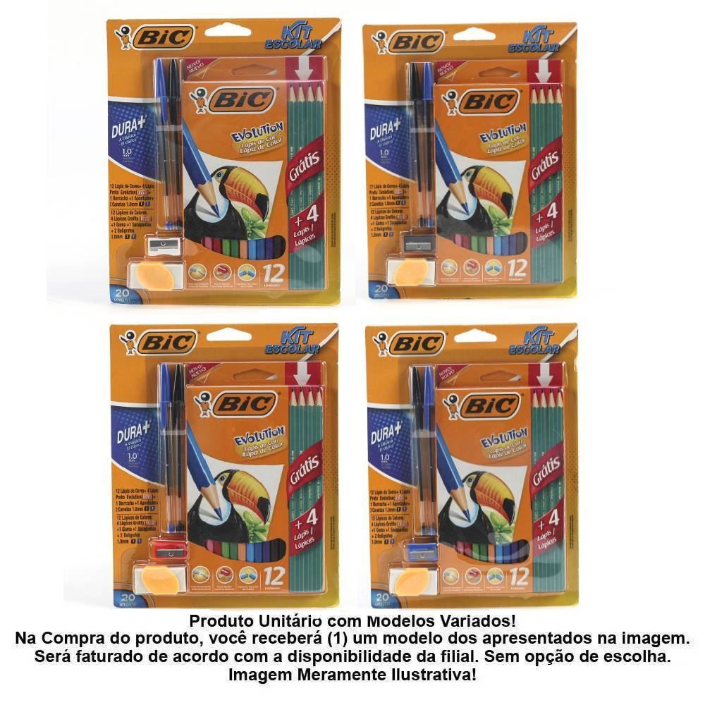 Kit Escolar Bic Com Lápis Cor + Caneta + Borracha + Apontador + Lápis - 20 Peças