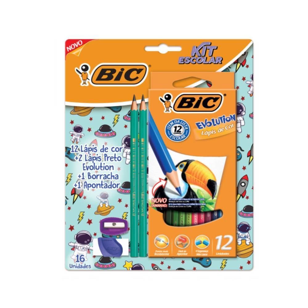 Kit Escolar Bic Com Lápis De Cor + 2 Lápis Pretos + Apontador + Borracha - 970942
