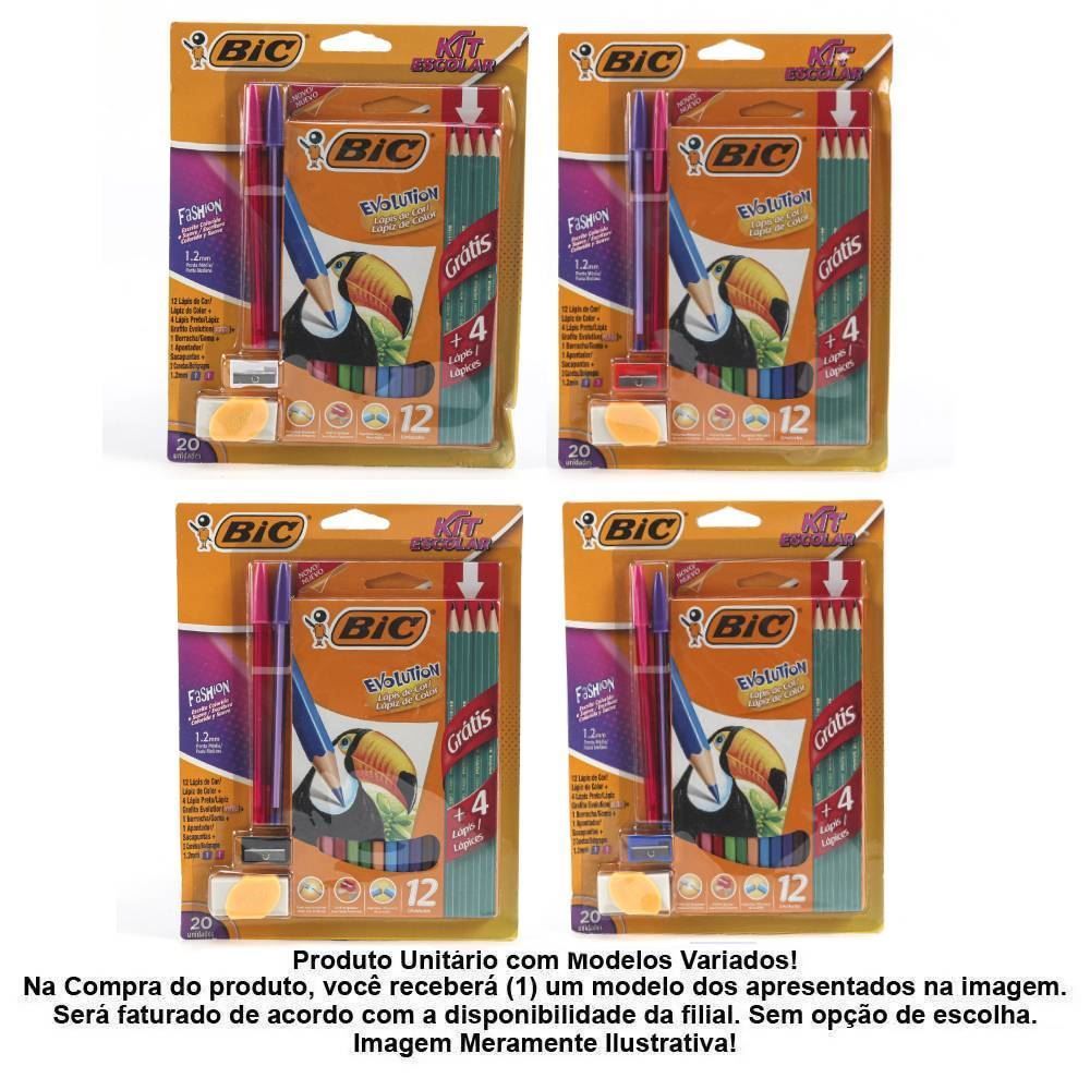 Kit Escolar Bic Com Lápis De Cor + Lápis Preto + Canetas + Borracha + Apontador - 20 Peças